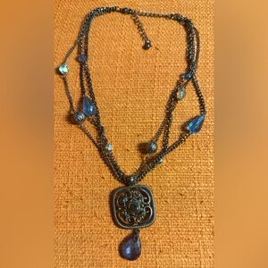 Multi-Strand Blue Teardrop Pendant Necklace - Women Jewelry
